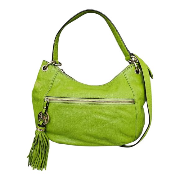 Michael Kors Charm Tassel Lime Green Leather Hobo Convertible Crossbody Handbag - Picture 1 of 16